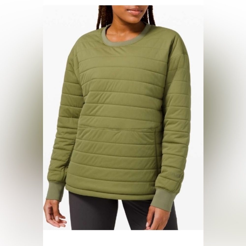Lululemon Wonder Puff Pullover Jacket in olive green, size 4.
